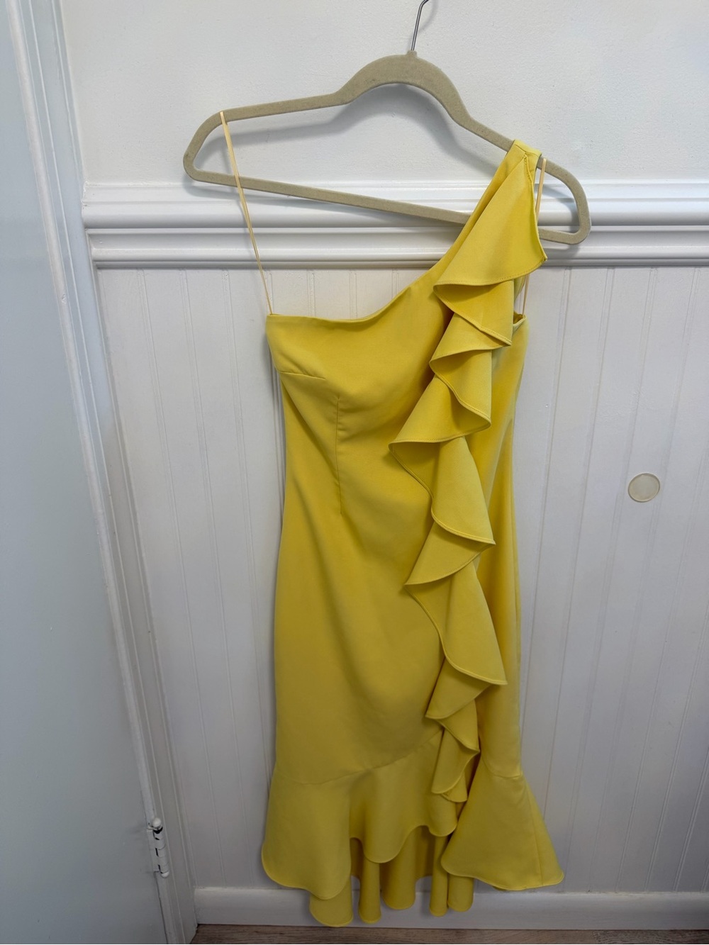 Likely Yellow One-Shoulder Ruffle Midi Dress